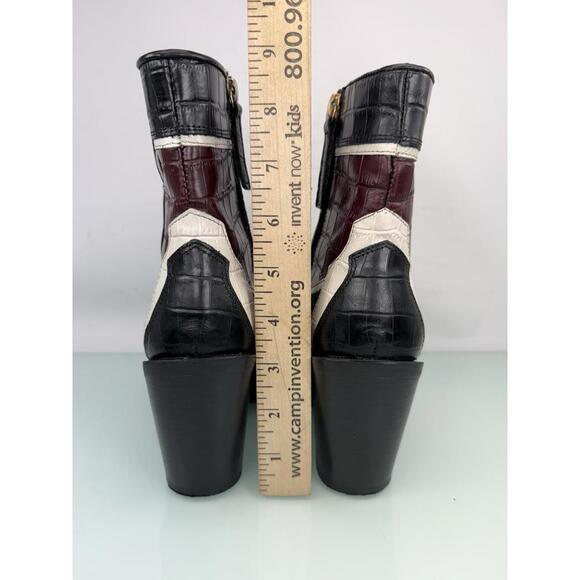 Zara Croc Embossed Western Ankle Boots Black Re Leather Pointed Toe EU 36 US 6 - Picture 2 of 7